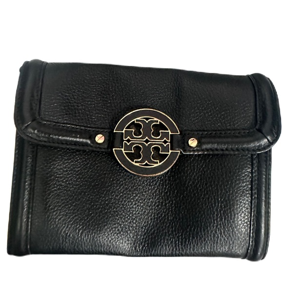 Tory Burch Handbags - Excellent Tory Burch Black Pebble Leather Gold Hardware T Large Wallet Wristlet